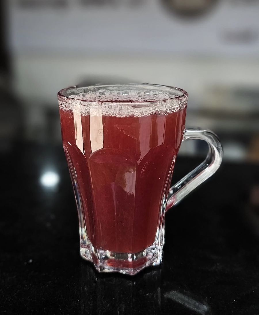 Chilled rose milk in a glass